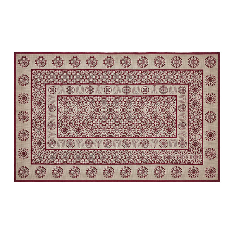 Custom House Burgundy Tan Jacquard Indoor/Outdoor Rug Rect 60x96