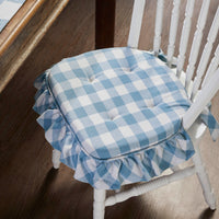 Annie Buffalo Check Blue Ruffled Chair Pad 16.5x18