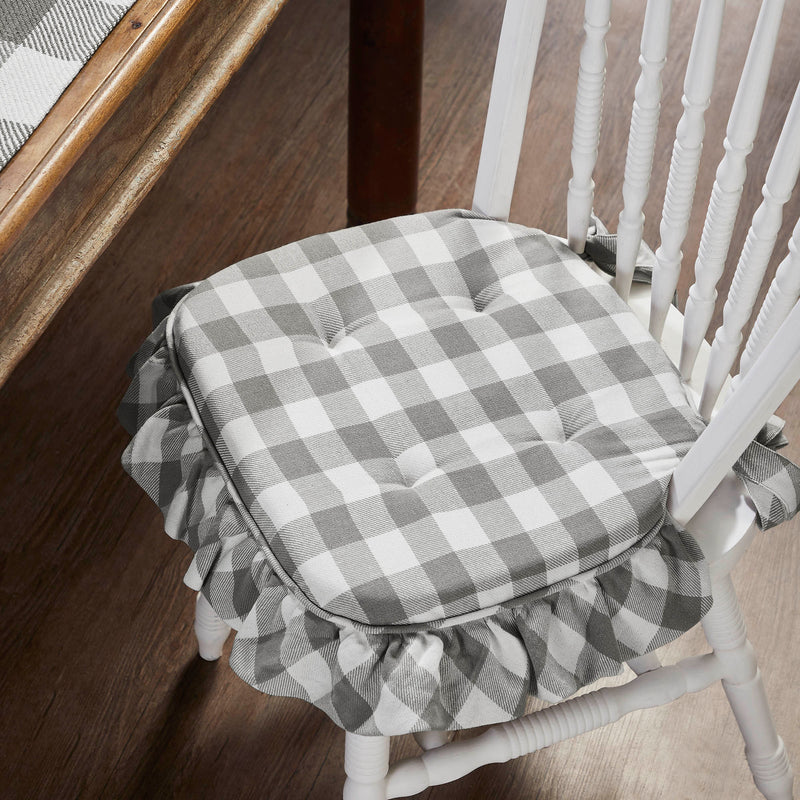 Annie Buffalo Check Grey Ruffled Chair Pad 16.5x18