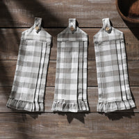 Annie Buffalo Check Grey Button Loop Tea Towel Set of 3
