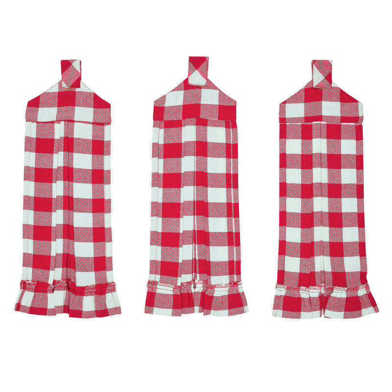 Annie Buffalo Check Red Button Loop Tea Towel Set of 3