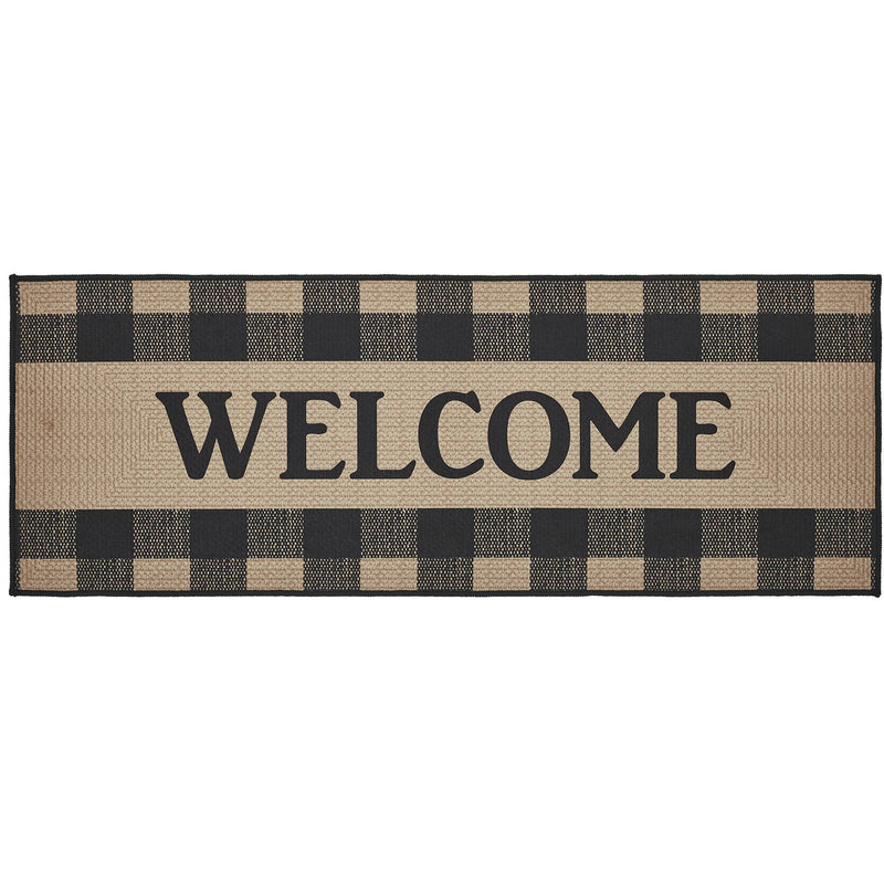 Black Check Welcome Polyester Rug Rect 17x48 – Beth's Country Primitive ...