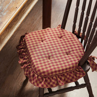 Burgundy Check Ruffled Chair Pad 16.5x18
