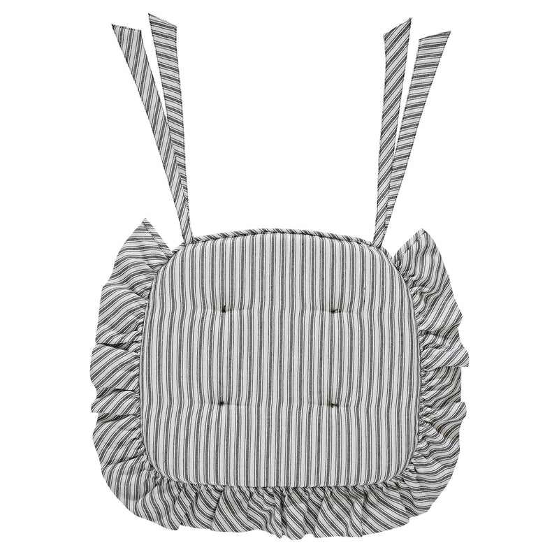 Sawyer Mill Black Ticking Stripe Ruffled Chair Pad 16.5x18