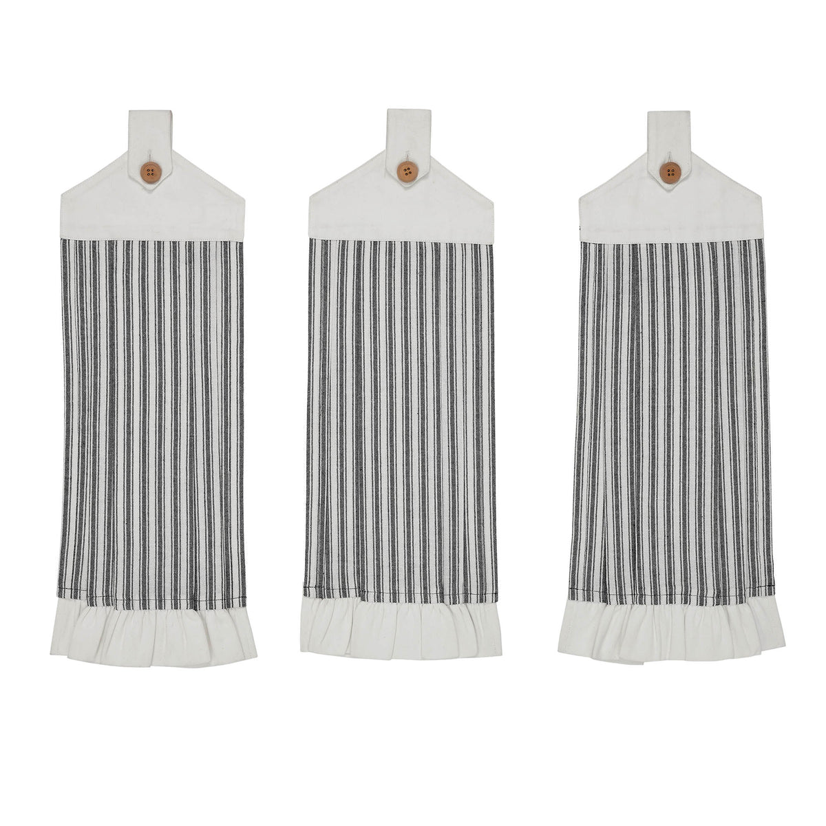 Sawyer Mill Black Ticking Stripe Button Loop Tea Towel Set of 3