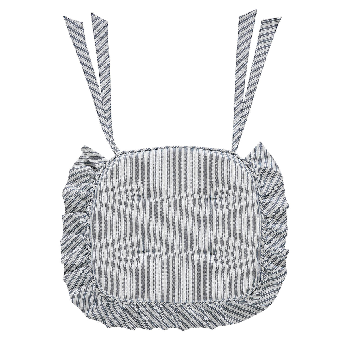 Sawyer Mill Blue Ticking Stripe Ruffled Chair Pad 16.5x18