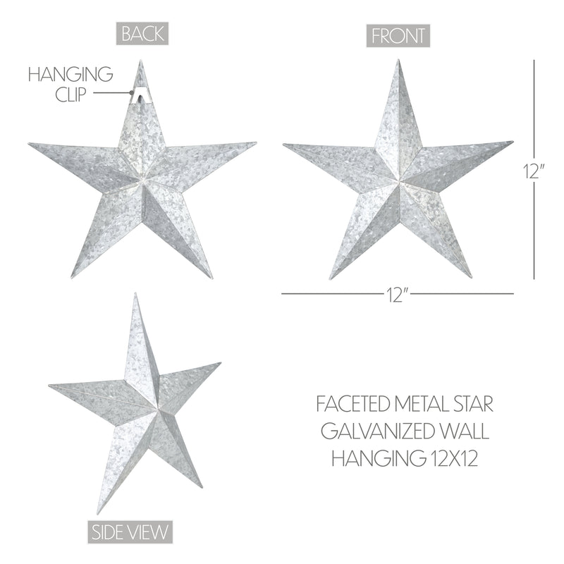 Faceted Metal Star Galvanized Wall Hanging 12x12