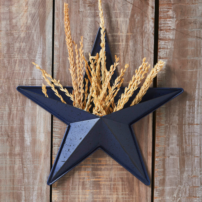 Faceted Metal Star Navy Wall Hanging w/ Pocket 12x12