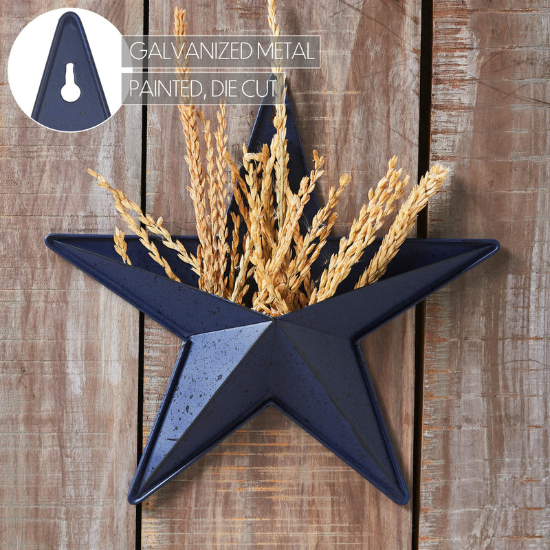 Faceted Metal Star Navy Wall Hanging w/ Pocket 12x12