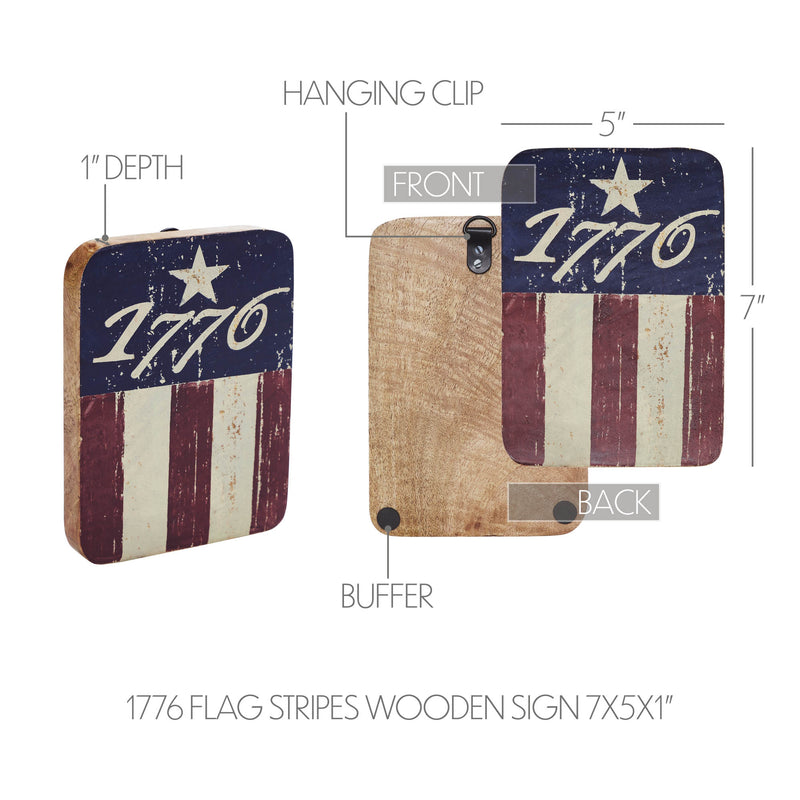1776 Flag Stripes Wooden Sign 7x5