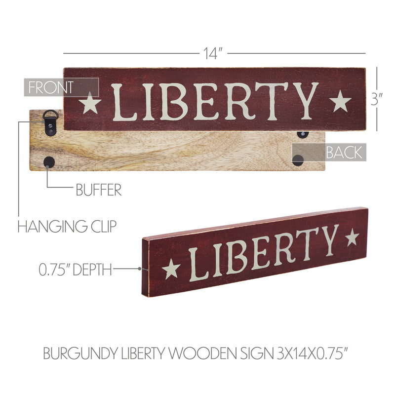 Burgundy Liberty Wooden Sign 3x14