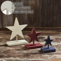 RWB Hanging Wooden Stars w/ Display Base Set of 3