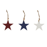 RWB Wooden Star Ornaments Set of 3 4x4x0.25