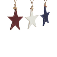 RWB Wooden Star Ornaments Set of 3 4x4x0.25