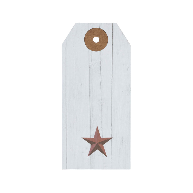 Faceted Barn Star Barnwood Paper Tag Barn Red 3.75x1.75 w/ Twine Set of 50