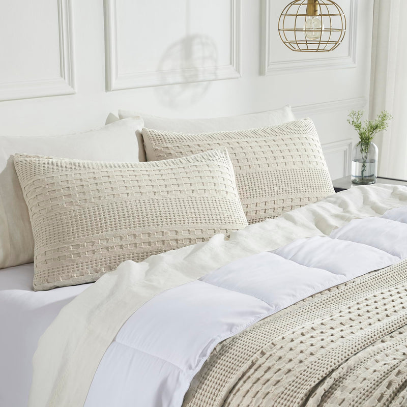 VHC Brands Waffle Weave Natural Standard Sham Set, 20x26 - Farmhouse Boho Decorative Pillow Covers (2-Pack)