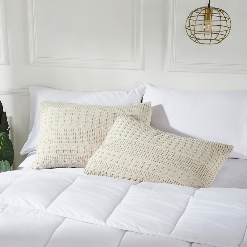 VHC Brands Waffle Weave Natural Standard Sham Set, 20x26 - Farmhouse Boho Decorative Pillow Covers (2-Pack)