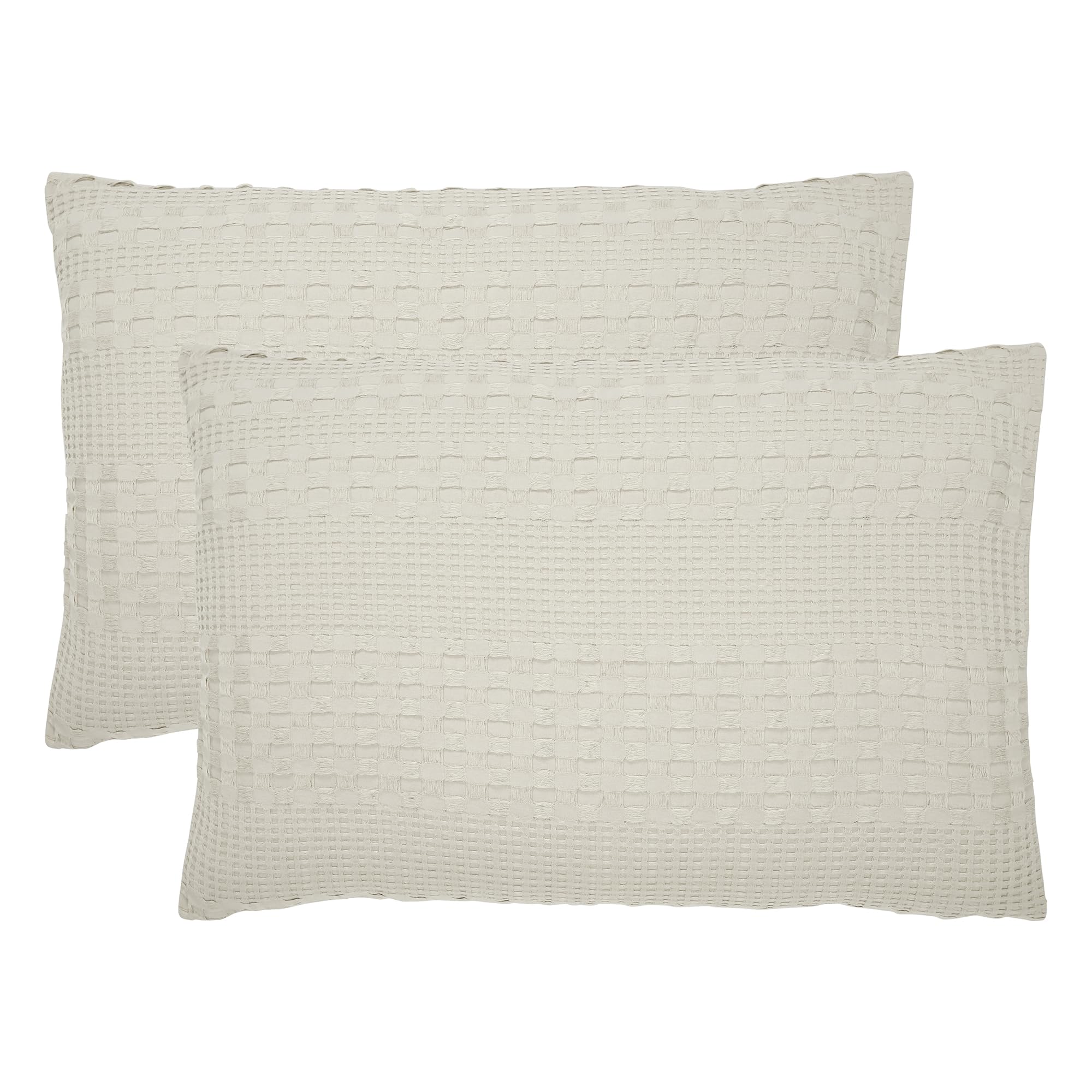 VHC Brands Waffle Weave Natural Queen Shams (Set of 2), 20x30 - Farmhouse & Boho Decorative Pillow Covers for Bedroom Decor