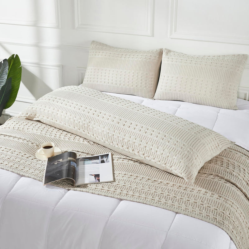 VHC Brands Waffle Weave Natural Body Pillow Cover, 20x54 - Farmhouse Boho Decorative Throw Pillow Sham