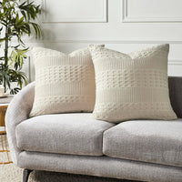 VHC Brands Waffle Weave Natural Pillow Covers 24x24 (Set of 2) - Farmhouse Boho Decorative Throw Pillow Shams for Bedroom & Living Room Decor