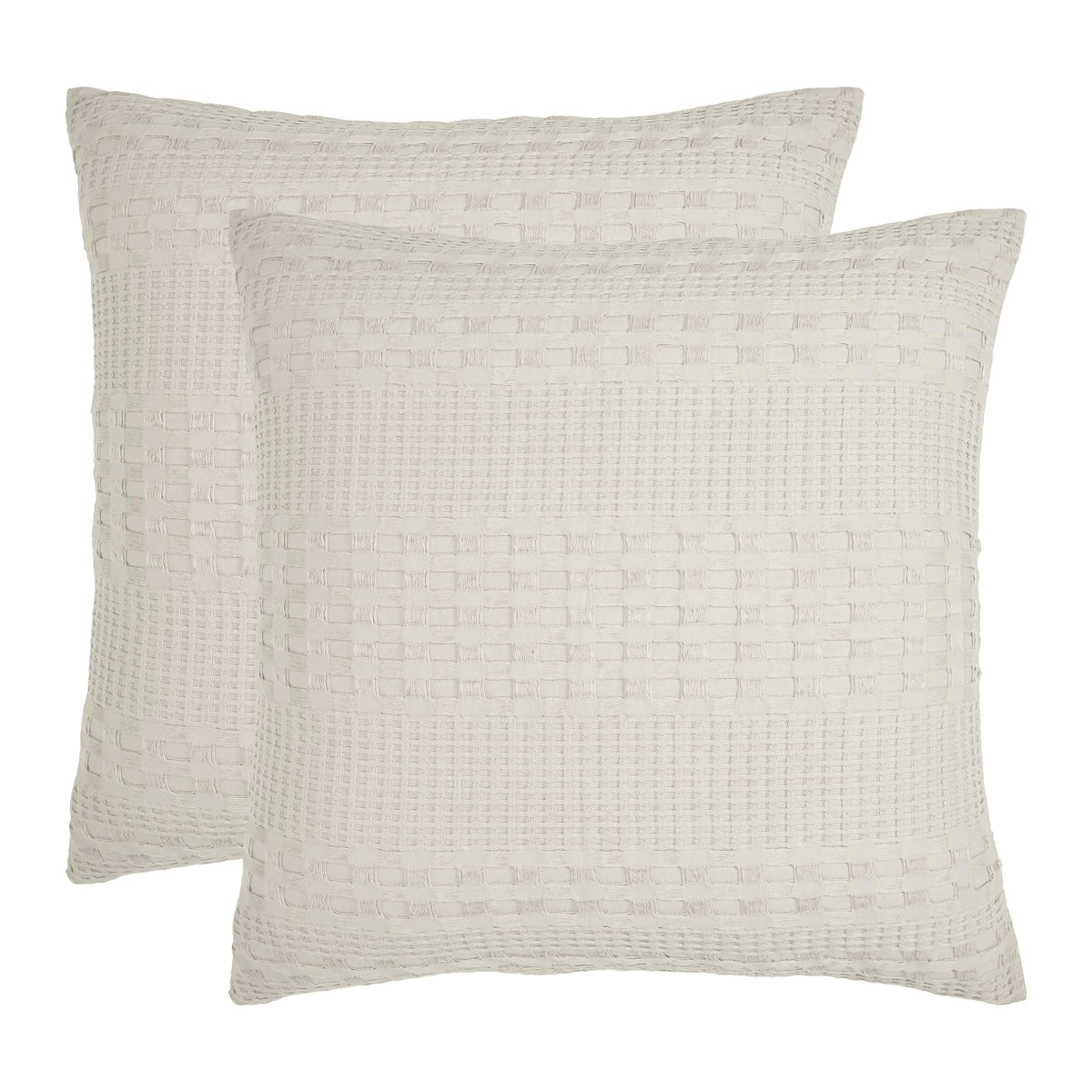 VHC Brands Waffle Weave Natural Pillow Covers 24x24 (Set of 2) - Farmhouse Boho Decorative Throw Pillow Shams for Bedroom & Living Room Decor
