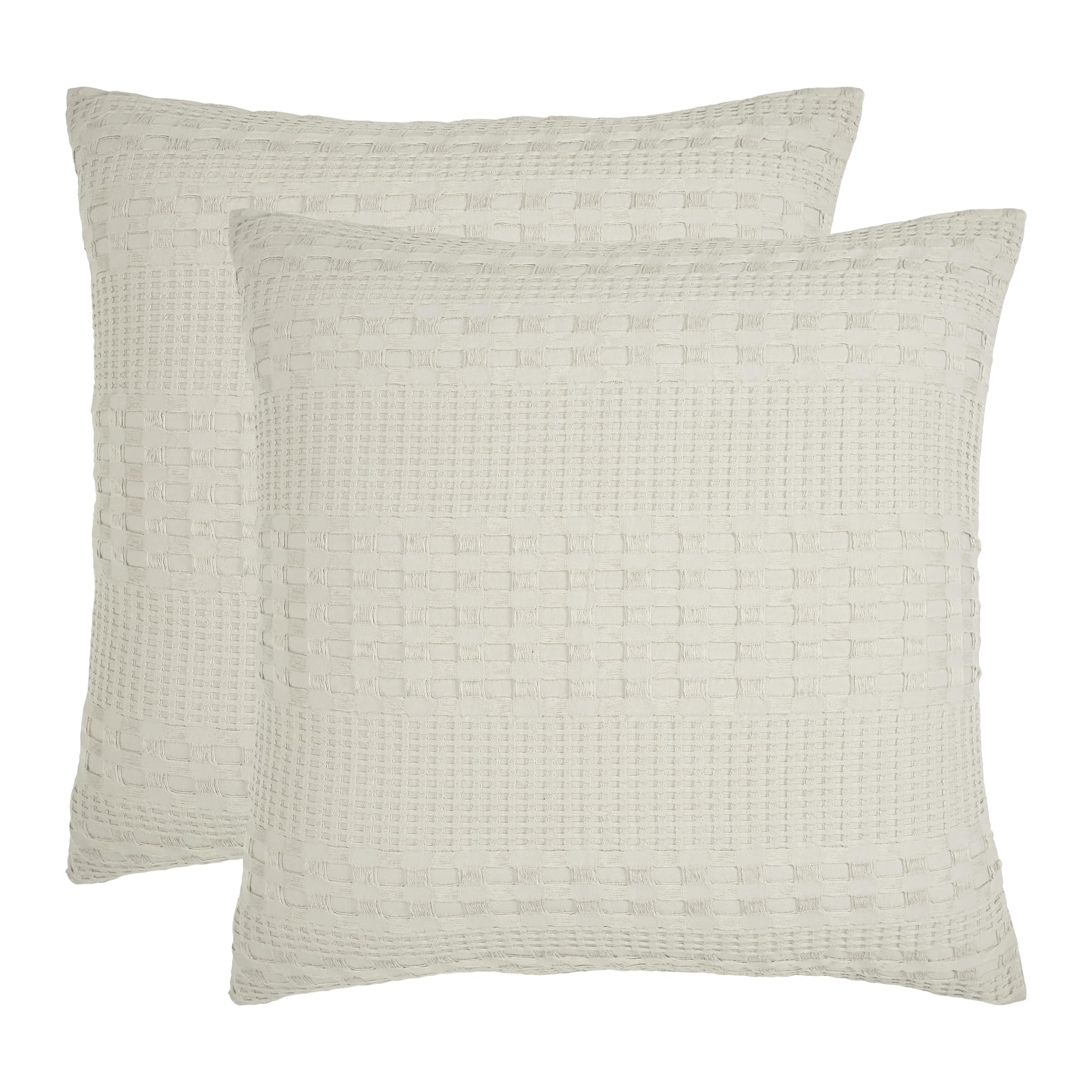 VHC Brands Waffle Weave Natural Pillow Covers 24x24 (Set of 2) - Farmhouse Boho Decorative Throw Pillow Shams for Bedroom & Living Room Decor