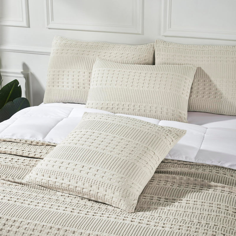 VHC Brands Waffle Weave Natural Euro Sham Set, 26x26 - Farmhouse Boho Decorative Pillow Covers (2-Pack)