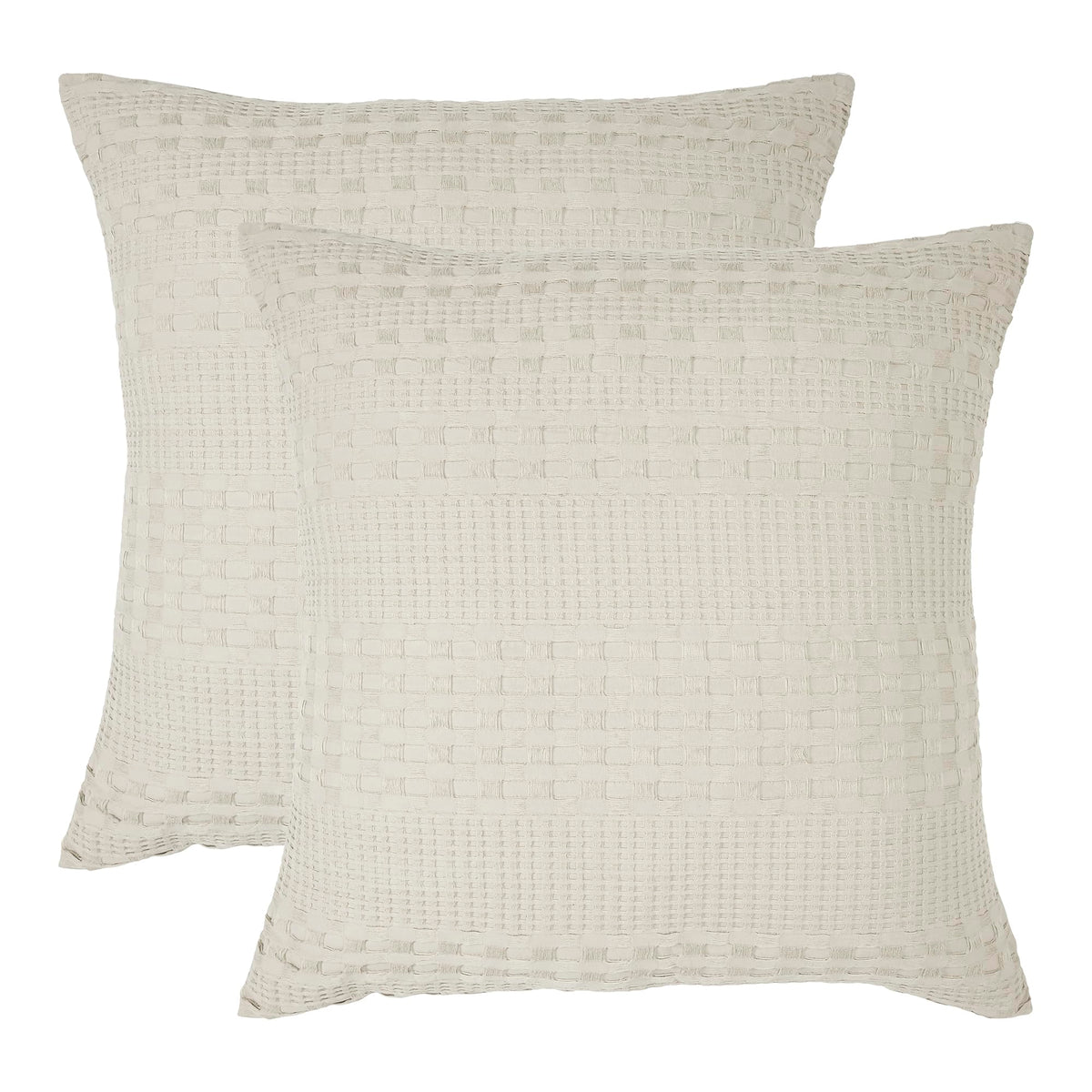 VHC Brands Waffle Weave Natural Euro Sham Set, 26x26 - Farmhouse Boho Decorative Pillow Covers (2-Pack)