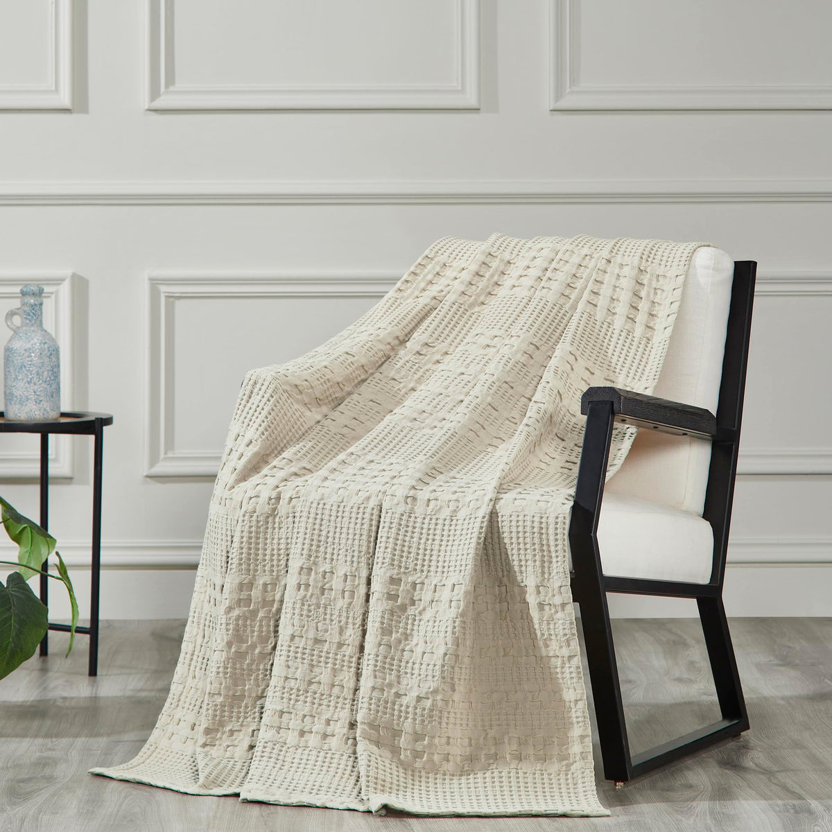 VHC Brands Waffle Weave Natural Throw 50x60 - Cotton Decorative Blanket for Bed, Couch, Sofa | Boho Farmhouse Home Decor