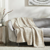 VHC Brands Waffle Weave Natural Throw 50x60 - Cotton Decorative Blanket for Bed, Couch, Sofa | Boho Farmhouse Home Decor
