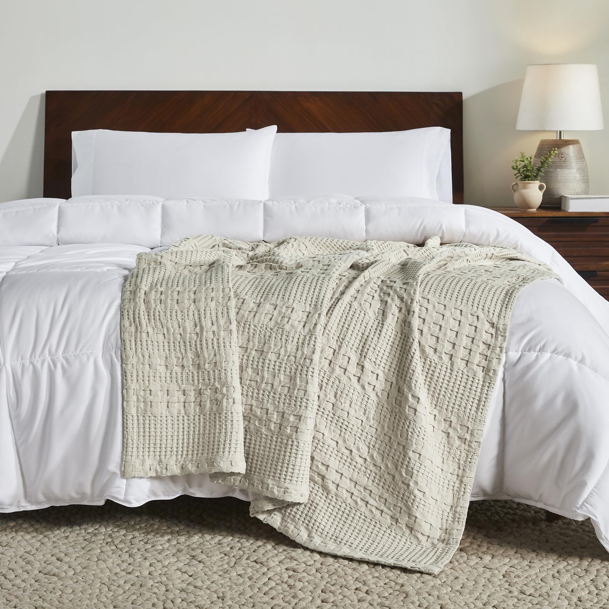 VHC Brands Waffle Weave Natural Throw 50x60 - Cotton Decorative Blanket for Bed, Couch, Sofa | Boho Farmhouse Home Decor
