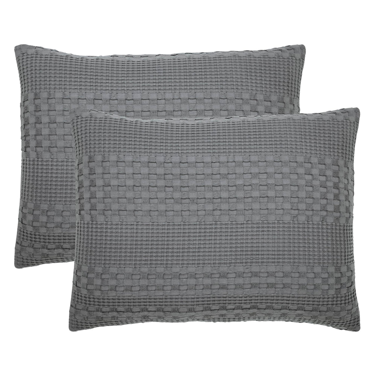 VHC Brands Waffle Weave Dark Gray Standard Shams (Set of 2, 20x26) - Farmhouse Boho Decorative Pillow Covers for Bedroom Decor