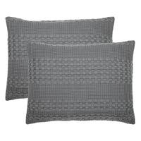 VHC Brands Waffle Weave Dark Gray Standard Shams (Set of 2, 20x26) - Farmhouse Boho Decorative Pillow Covers for Bedroom Decor