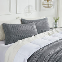VHC Brands Dark Gray Waffle Weave Queen Sham Set (2-Pack) 20x30 - Farmhouse Boho Decorative Pillow Covers