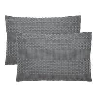 VHC Brands Dark Gray Waffle Weave Queen Sham Set (2-Pack) 20x30 - Farmhouse Boho Decorative Pillow Covers