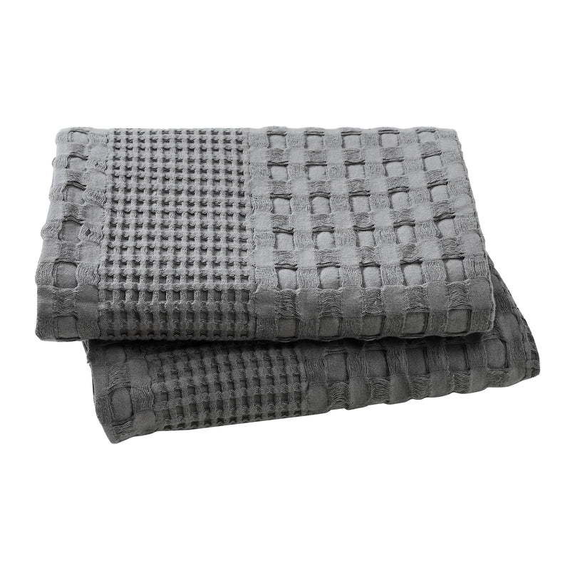 VHC Brands Dark Gray Waffle Weave Queen Sham Set (2-Pack) 20x30 - Farmhouse Boho Decorative Pillow Covers