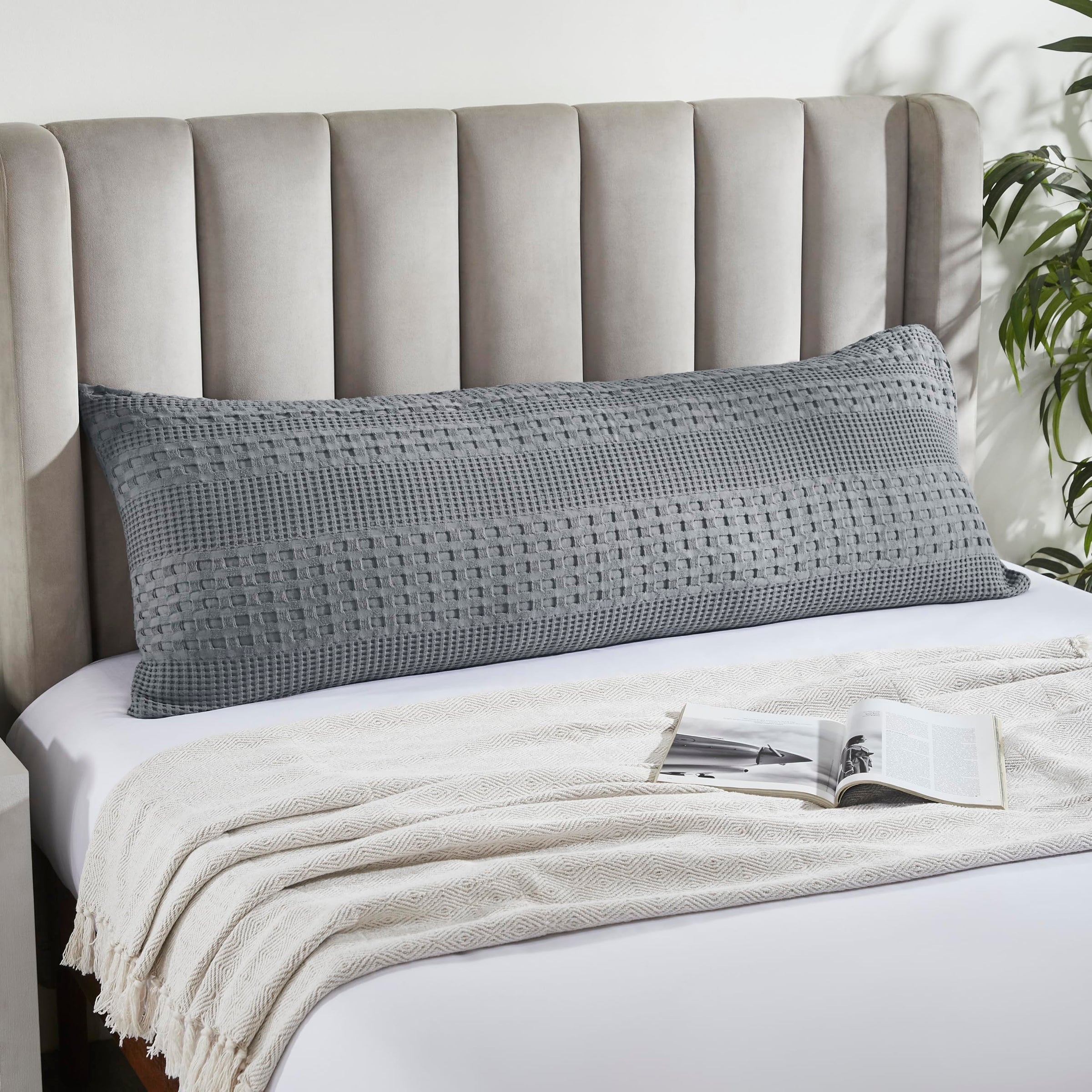 VHC Brands Waffle Weave Dark Gray Body Pillow Cover - 20x54 Inch Decorative Throw Pillow Sham for Farmhouse, Boho Bedroom Decor