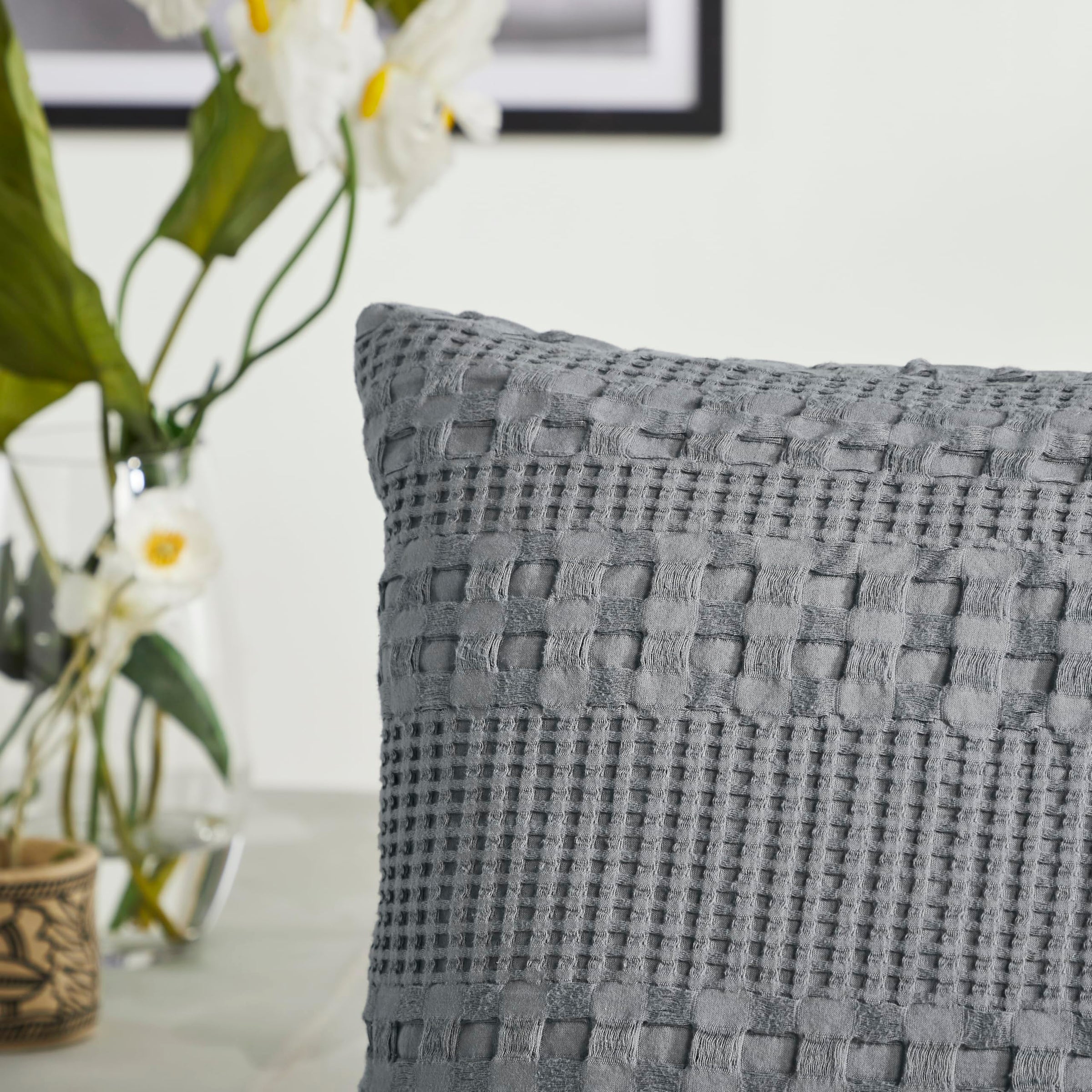 VHC Brands Waffle Weave Dark Gray Body Pillow Cover - 20x54 Inch Decorative Throw Pillow Sham for Farmhouse, Boho Bedroom Decor