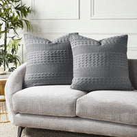VHC Brands Waffle Weave Dark Gray Pillow Cover Set (2-Pack) 24x24 - Decorative Throw Pillow Covers for Farmhouse Boho Bedroom & Living Room Decor