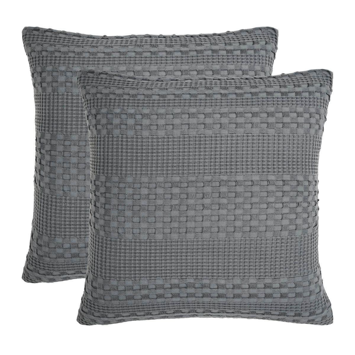 VHC Brands Waffle Weave Dark Gray Pillow Cover Set (2-Pack) 24x24 - Decorative Throw Pillow Covers for Farmhouse Boho Bedroom & Living Room Decor