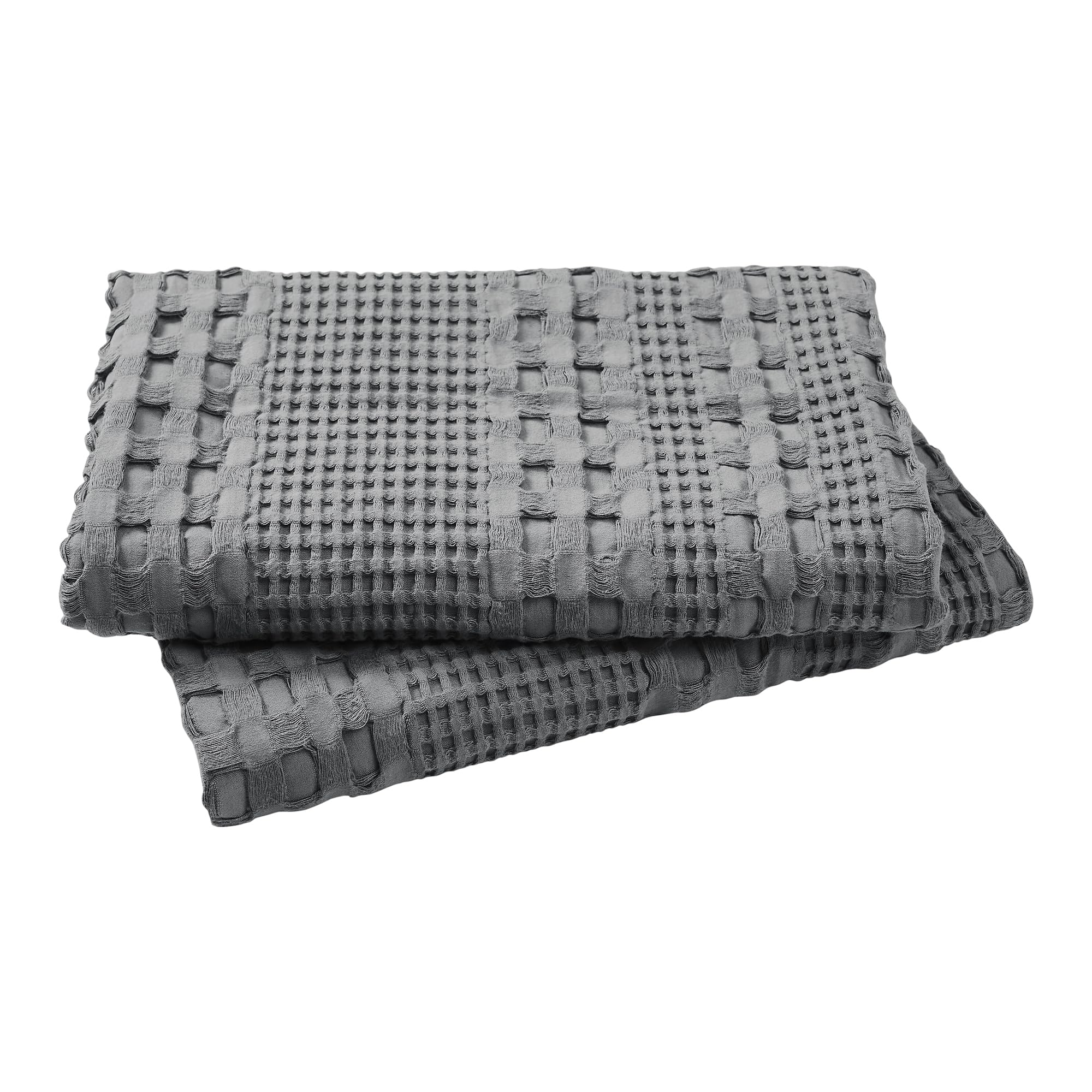 VHC Brands Waffle Weave Dark Gray Pillow Cover Set (2-Pack) 24x24 - Decorative Throw Pillow Covers for Farmhouse Boho Bedroom & Living Room Decor