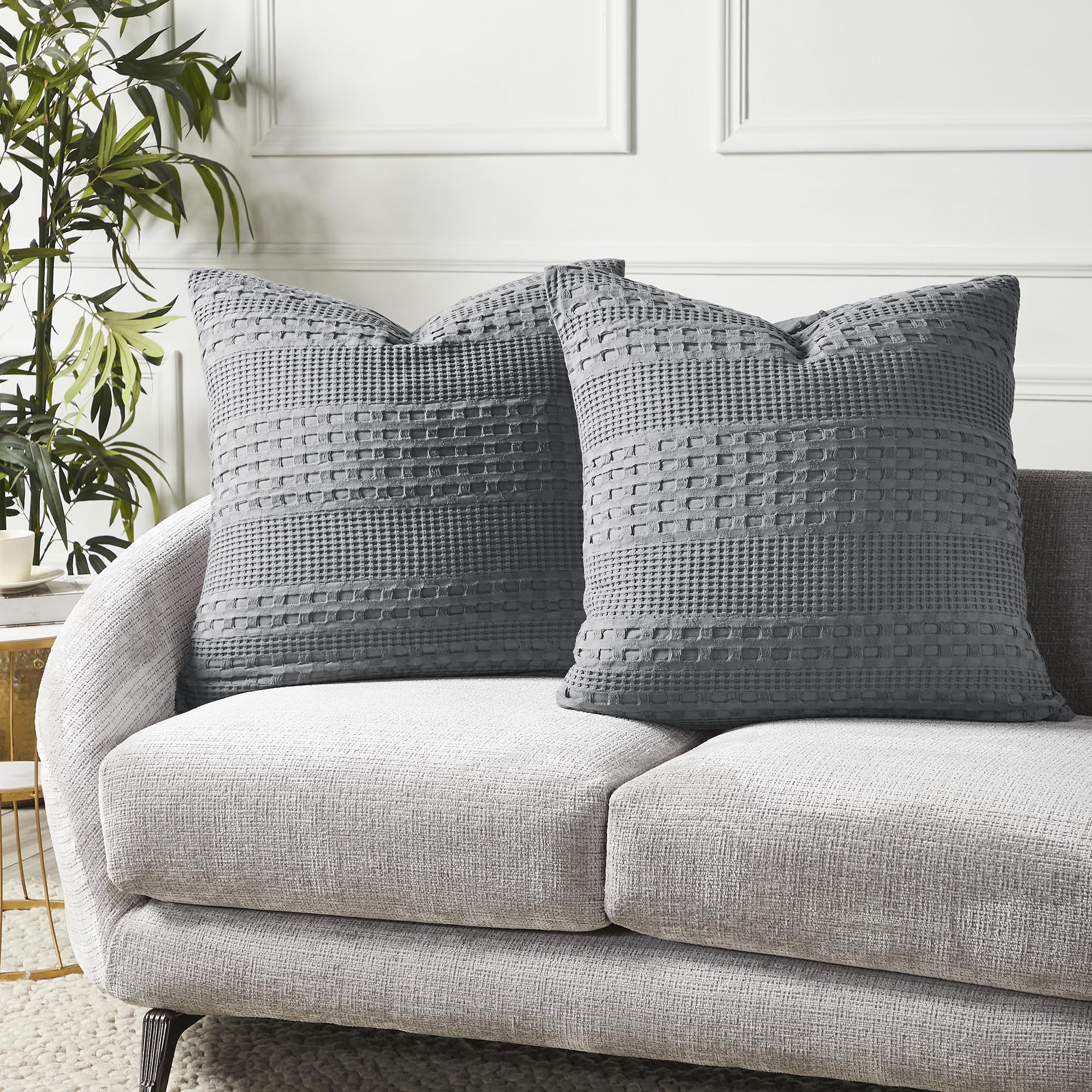 VHC Brands Dark Gray Waffle Weave Euro Shams (Set of 2, 26x26) - Farmhouse Boho Decorative Pillow Covers for Bedroom Decor