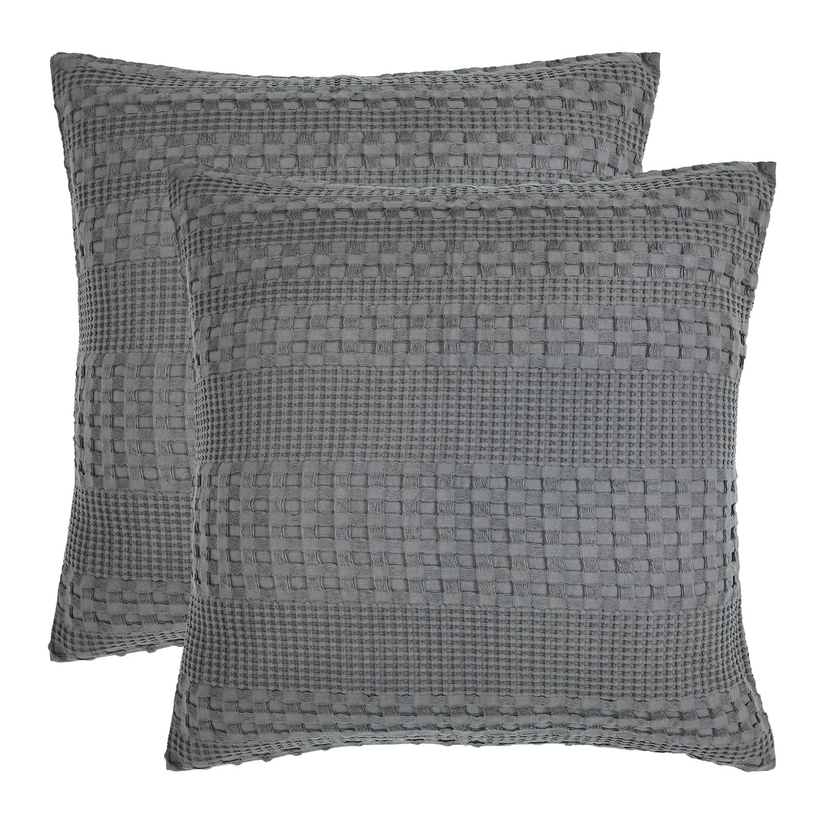 VHC Brands Dark Gray Waffle Weave Euro Shams (Set of 2, 26x26) - Farmhouse Boho Decorative Pillow Covers for Bedroom Decor