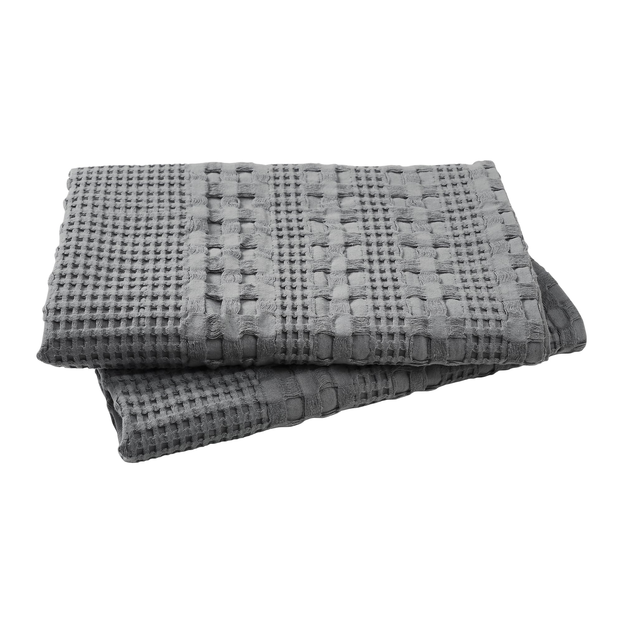 VHC Brands Dark Gray Waffle Weave Euro Shams (Set of 2, 26x26) - Farmhouse Boho Decorative Pillow Covers for Bedroom Decor