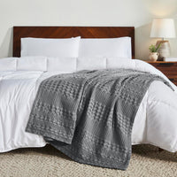 VHC Brands Waffle Weave Dark Gray Throw 50x60 - Cotton Blanket for Boho Farmhouse Bedroom & Living Room Decor, Couch, Sofa, Bed