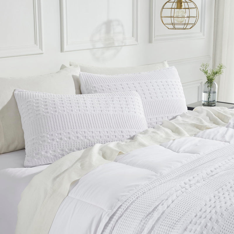 VHC Brands Waffle Weave White Standard Sham Set, 20x26 - Farmhouse Boho Decorative Pillow Covers (2-Pack)