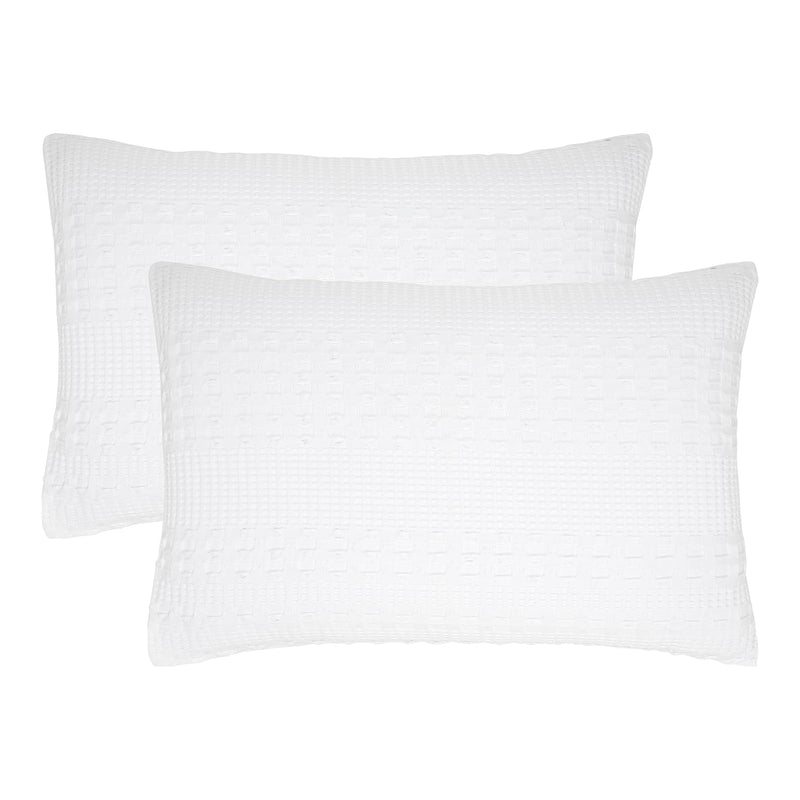VHC Brands Waffle Weave White King Shams (Set of 2) - 20x36 Boho Farmhouse Decorative Pillow Covers for Bedroom Decor