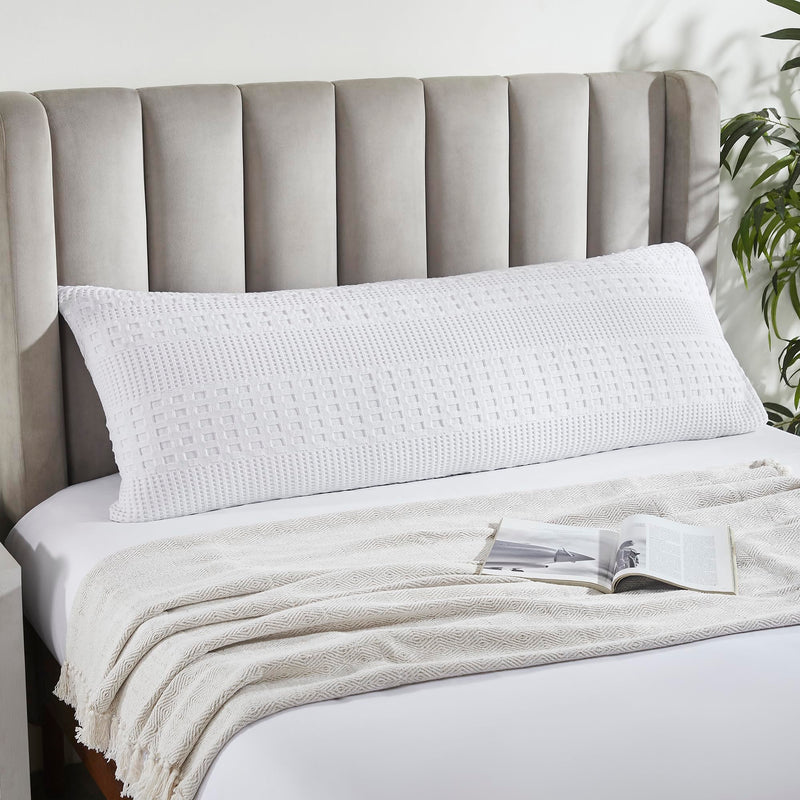 VHC Brands Waffle Weave White Body Pillow Cover, 20x54 - Farmhouse Boho Decorative Pillow Cover / Sham