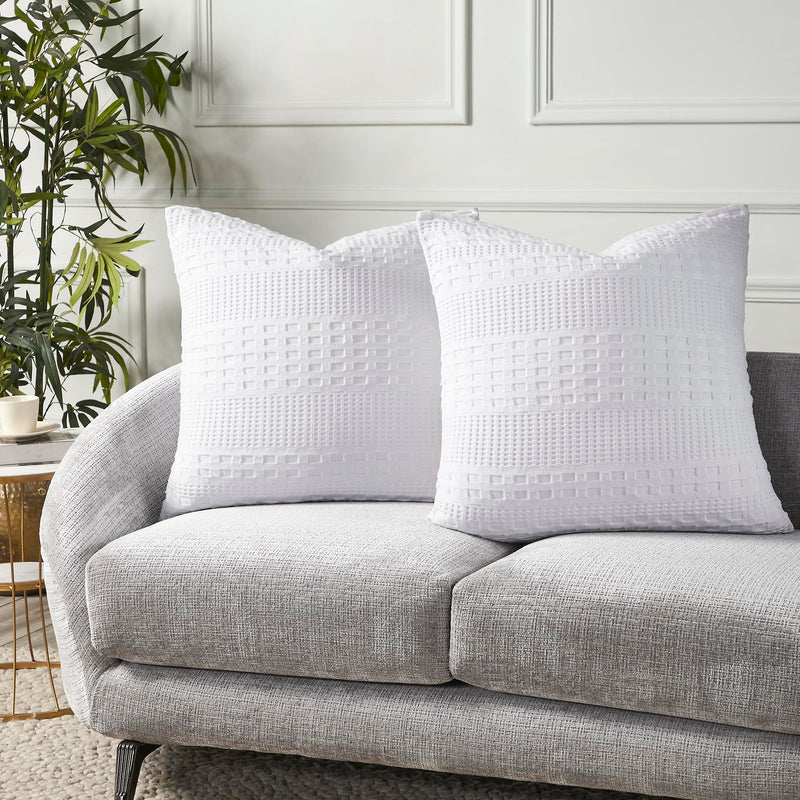 VHC Brands Waffle Weave White Euro Shams (Set of 2), 26x26 - Farmhouse Boho Decorative Pillow Covers