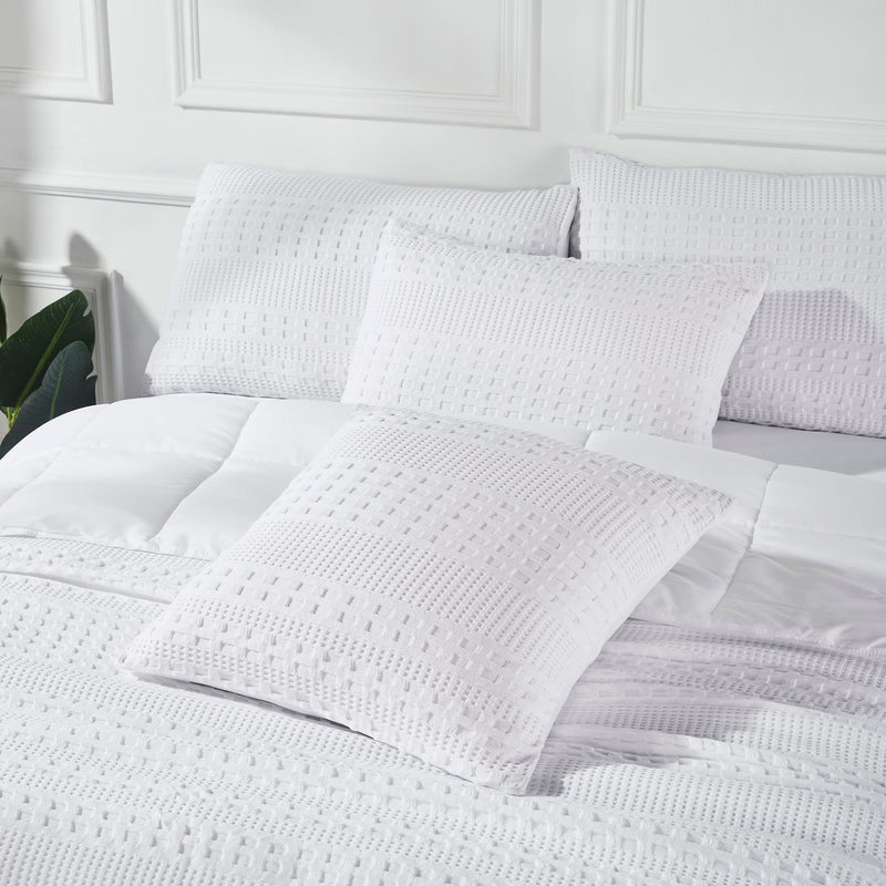 VHC Brands Waffle Weave White Euro Shams (Set of 2), 26x26 - Farmhouse Boho Decorative Pillow Covers